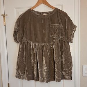 We The Free Velvet Short Sleeve Top in Taupe Gray